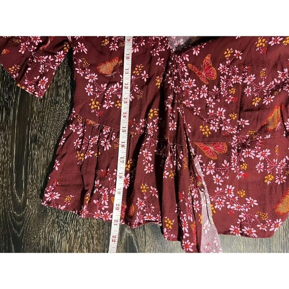 Madewell Tie Sleeve Wrap Top Burgundy Butterfly Size 2 - Picture 8 of 8